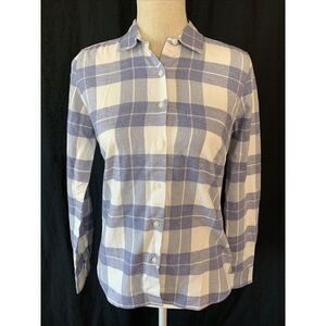 Untuckit Womens Blue White Plaid Long Sleeve Flannel Top Size 2